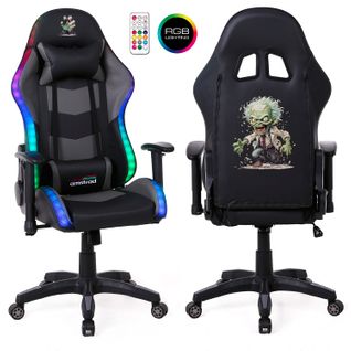 Fauteuil Gaming Elite-led-zombie - Noir Et Gris - Eclairage LED 576 Effets - Télécommande