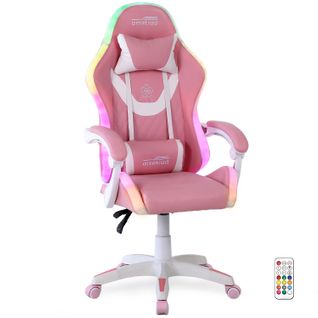 Fauteuil Gaming Ams-led-sakura - Simili Cuir Rose Et Blanc - Eclairage LED 366 Effets - Télécommande
