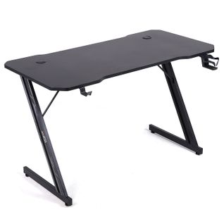 Bureau Gamer Ams-desk120-2z-black - Largeur 1m20 - Style Carbone - Porte Gobelet et Casque