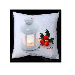 Coussin Lumineux Lanterne Et Houx De Noel