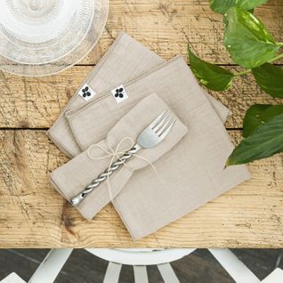 3 Serviettes De Table En Gaze De Coton Beige