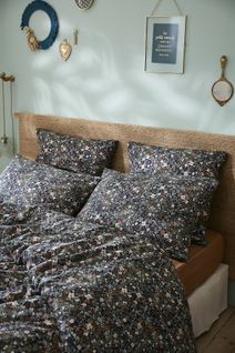 Taie D'oreiller Gaze Coton 60 X 60 Cm Capucine Bleu Nuit