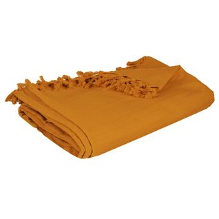 Plaid Ou Jete De Canape Coton 160 X 220 Cm Raye Ocre