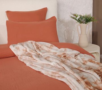 Housse De Couette + Taies Gaze De Coton Lave 220 X 240 Cm Douce Safran Mineral