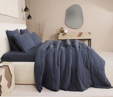 Housse De Couette + Taies Gaze De Coton Lave 240 X 260 Cm Douce Bleu Petrole