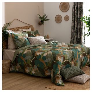 Housse De Couette + 2 Taies 220 X 240 Cm Feuille Tropicale