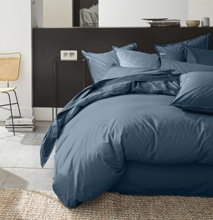Housse De Couette 220 X 240 Cm Percale De Coton Lavé Bleu