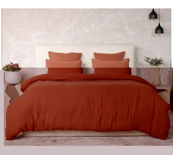 Housse De Couette + Taies Gaze De Coton Lave 220 X 240 Cm Douceur Safran Mineral