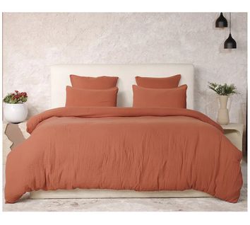 Housse De Couette + Taies Gaze De Coton Lave 240 X 260 Cm Douceur Safran Mineral