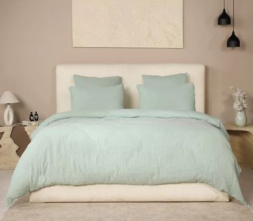 Housse De Couette + Taies Gaze De Coton Lave 240 X 260 Cm Douceur Vert Givree