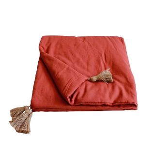 Edredon Bout De Lit En Coton Avec Pompons 90 X 190 Cm Cocoon Terracotta