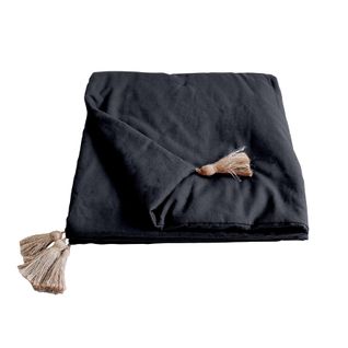 Edredon Bout De Lit En Coton Avec Pompons 90 X 190 Cm Cocoon Gris Fonce