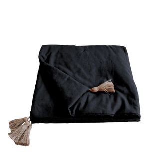 Edredon Bout De Lit En Coton Avec Pompons 90 X 190 Cm Cocoon Noir