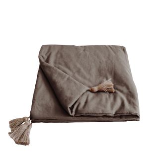 Edredon Bout De Lit En Coton Avec Pompons 90 X 190 Cm Cocoon Taupe