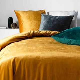 Housse De Couette + 2 Taies 220 X 240 Cm Velours Veline Ocre