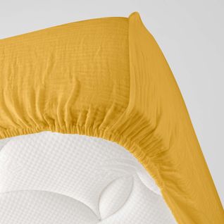 Drap Housse En Gaze De Coton 140 X 190 Cm Tendance Uni Jaune