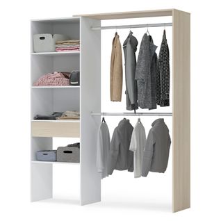 Dressing Ouvert Avec Étagères Et Tiroir Blanc Et Chêne