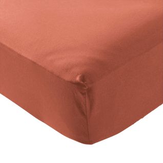 Drap Housse Coton Lavé Bonnet 30 Cm Terracotta 140x200 Cm