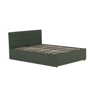 Lit Coffre En Velours Côtelé Grosses Côtes Avec Tête De Lit Rembourrée Kaki 140x190