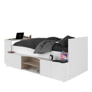 Lit Enfant 90x190/200 Avec Bureau Et Rangements Blanc