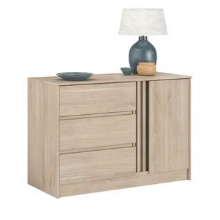 Commode Avec 3 Tiroirs Et 1 Porte Effet Bois Naturel