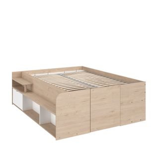 Lit Coffre 140x190/200 Avec Multiples Rangements Blanc