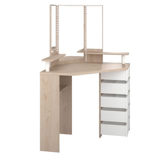 Coiffeuse D'angle Avec Miroirs Et Rangements Effet Bois Naturel