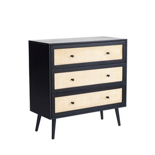 Commode Cannage Avec 3 Tiroirs Noir Anna