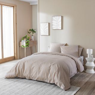 Parure De Lit Coton à Rayures Horizon Marron 140x200 Cm