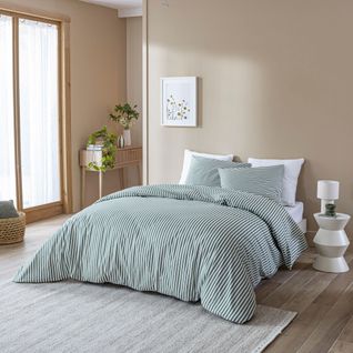 Parure De Lit Coton à Rayures Horizon Vert 140x200 Cm