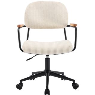 Fauteuil De Bureau Pivotant Et Réglable En Hauteur En Velours Côtelé Beige - Gianni