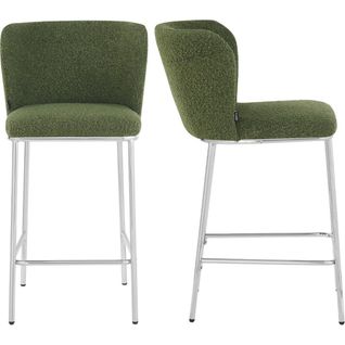 Lot De 2 Tabourets De Bar En Tissu Bouclé Vert, Piètement Chromé - Toma
