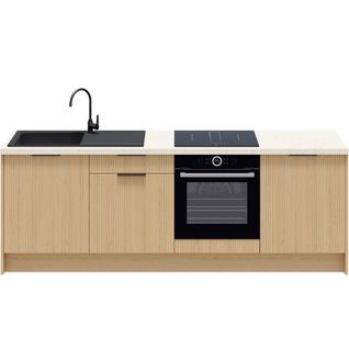 Meubles Bas De Cuisine - L. 245 Cm - Chêne Clair Cannelé - Sierra Mix