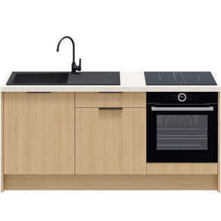 Meubles Bas De Cuisine - L. 185 Cm - Chêne Clair Cannelé - Sierra Mix