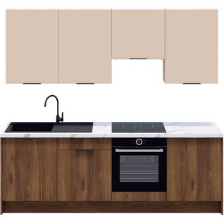 Ensemble De 8 Meubles De Cuisine - L. 245 Cm - Noyer Brun Et Cachemire - Sierra Mix