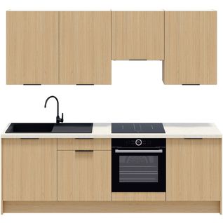 Ensemble De 8 Meubles De Cuisine - L. 245 Cm - Chêne Clair Cannelé - Sierra Mix