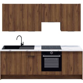 Ensemble De 8 Meubles De Cuisine - L. 245 Cm - Noyer Brun - Sierra