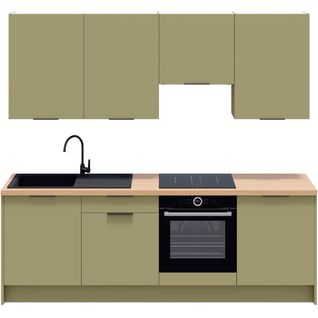 Ensemble De 8 Meubles De Cuisine - L. 245 Cm - Vert Olive - Luzia