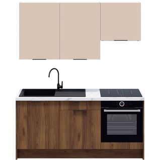 Ensemble De 6 Meubles De Cuisine - L. 185 Cm - Noyer Brun Et Cachemire - Sierra Mix