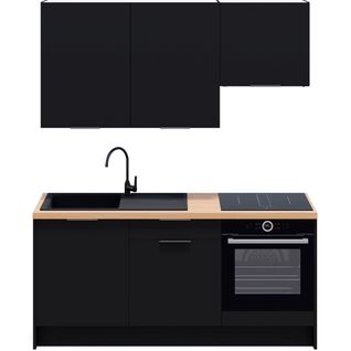 Ensemble De 6 Meubles De Cuisine - L. 185 Cm - Noir - Luzia