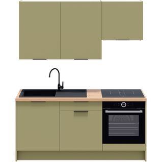 Ensemble De 6 Meubles De Cuisine - L. 185 Cm - Vert Olive - Luzia