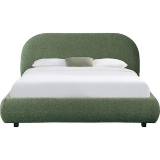 Lit Adulte 140x190 Cm Avec Sommier Et Tête De Lit Matelassée En Tissu Bouclé Vert Kaki - Maddie
