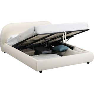 Lit Coffre Adulte 180x200 Cm Avec Tête De Lit Matelassée En Tissu Bouclé Beige - Madisson