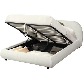 Lit Coffre Adulte 160x200 Cm Avec Tête De Lit Matelassée En Tissu Bouclé Beige - Madisson