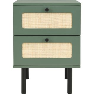 Table De Chevet 2 Tiroirs Vert Et Cannage 40 Cm - Luma