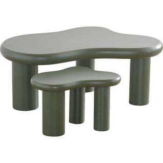 Lot De 2 Tables Basses Organiques Gigognes Vert Mat - Wave
