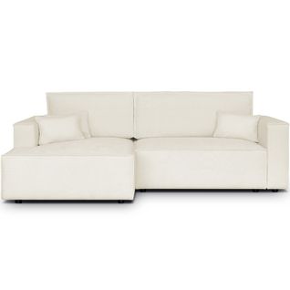 Canapé D'angle à Gauche Convertible 3 Places En Tissu Chenille Beige - Asti