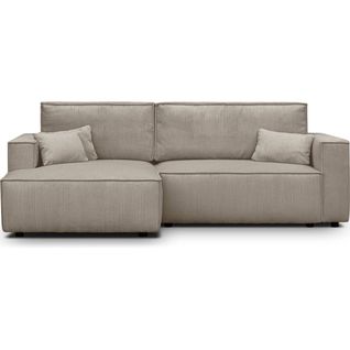 Canapé D'angle à Gauche Convertible 3 Places En Velours Côtelé Taupe - Asti
