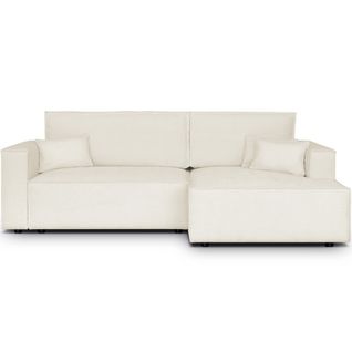 Canapé D'angle à Droite Convertible 3 Places En Tissu Chenille Beige - Asti