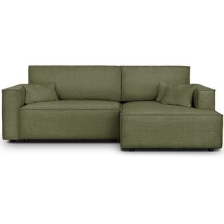 Canapé D'angle à Droite Convertible 3 Places En Tissu Bouclé Vert Olive - Asti